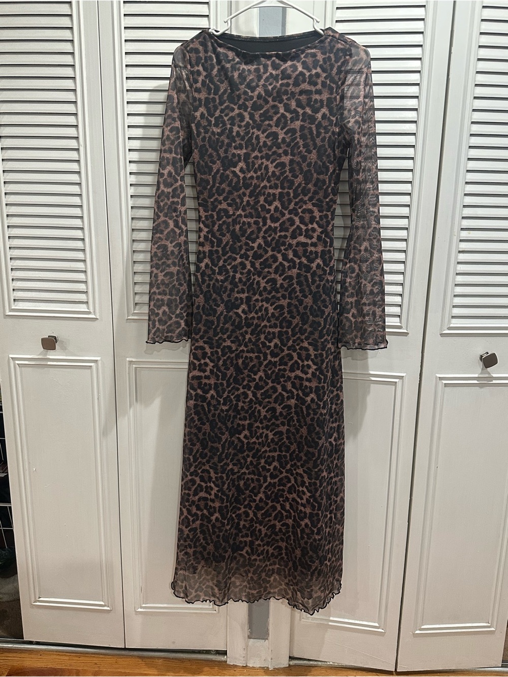 Leopard Print Long Sleeve Dress - Brown/Black